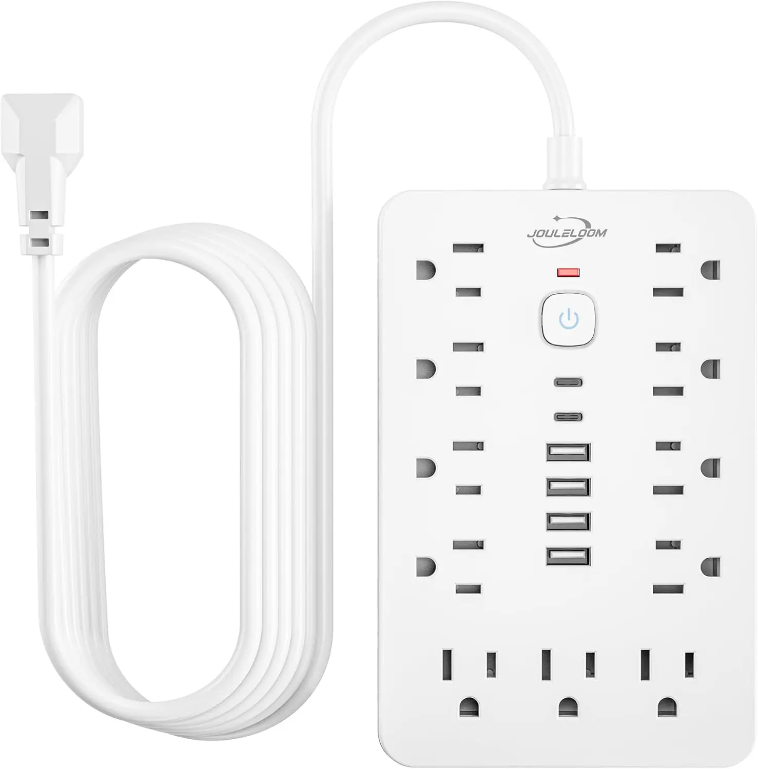 

6FT Flat Plug Surge Protector with 11 Outlets & 6 USB Ports (2 USB-C), 1250W Power Strip, White