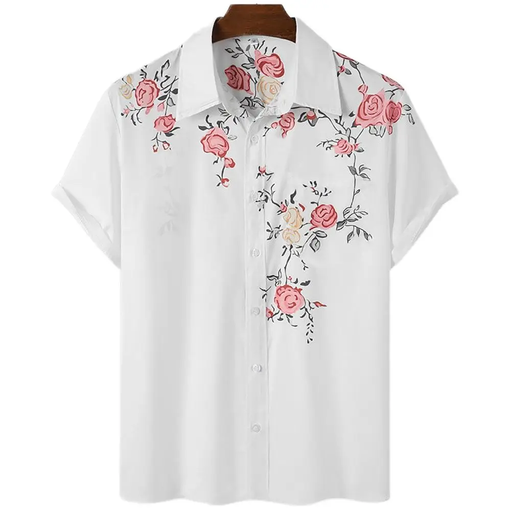 Camisa con patrón de Sakura para hombre y mujer, camisa de playa hawaiana, Tops informales de manga corta para exteriores, verano, 2023