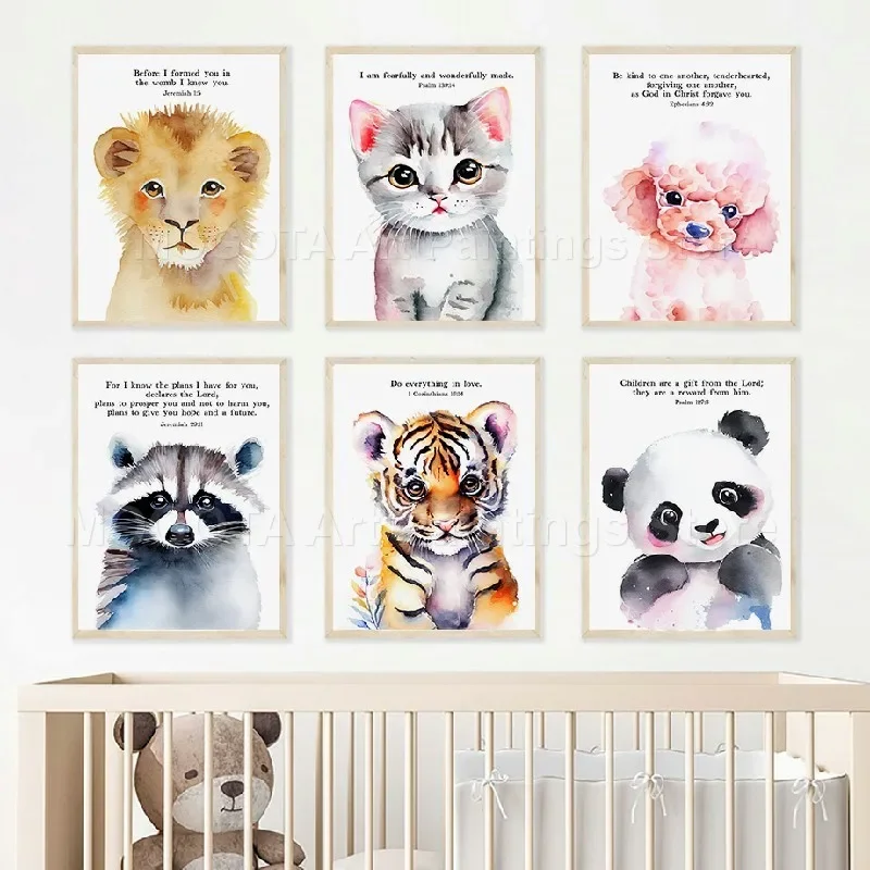 

Cartoon Lion Tiger Giraffe Panda Raccoon Fox Cat Dog Animal Posters Wall Art Canvas Painting Print Pictures Baby Kids Room Decor