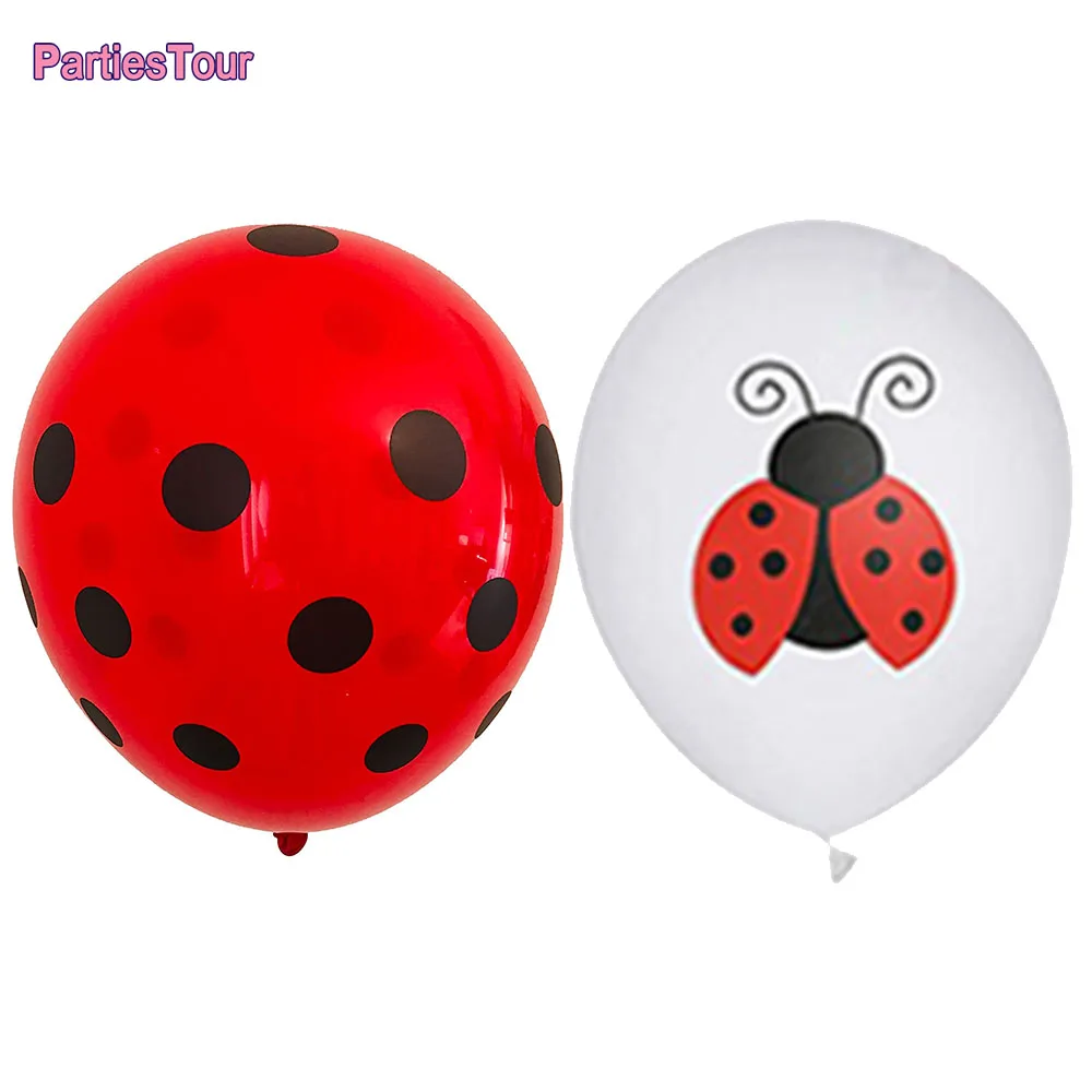 

10pcs Ladybug Birthday Decorations Latex Balloons With For Ladybug Theme Party Wedding Gril Black White Polka Dots Balloon Birth