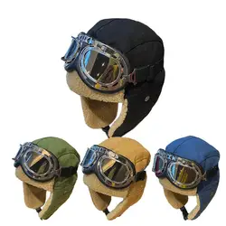 New Winter Warm Motorcycle Hats Aviator Hat And Goggles Costume Accessories For Men Women Outdoor Ski Cycling Hat Pilot Hat caps