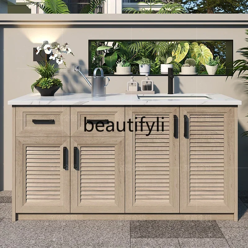 ss K178 ss25 Outdoor courtyard balcony waterproof and sunscreen aluminum alloy sink integrated wash basin cabinet combined bathr