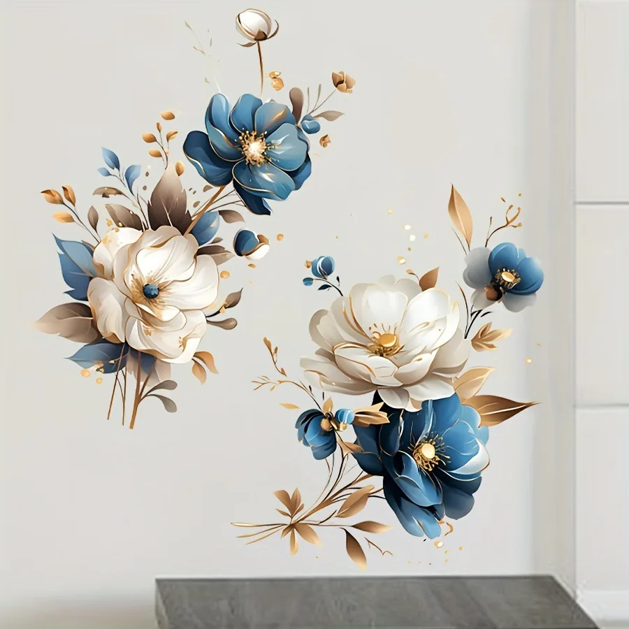 

CX new golden butterfly blue flower flower decoration beautify bedroom room living room wall PVC sticker