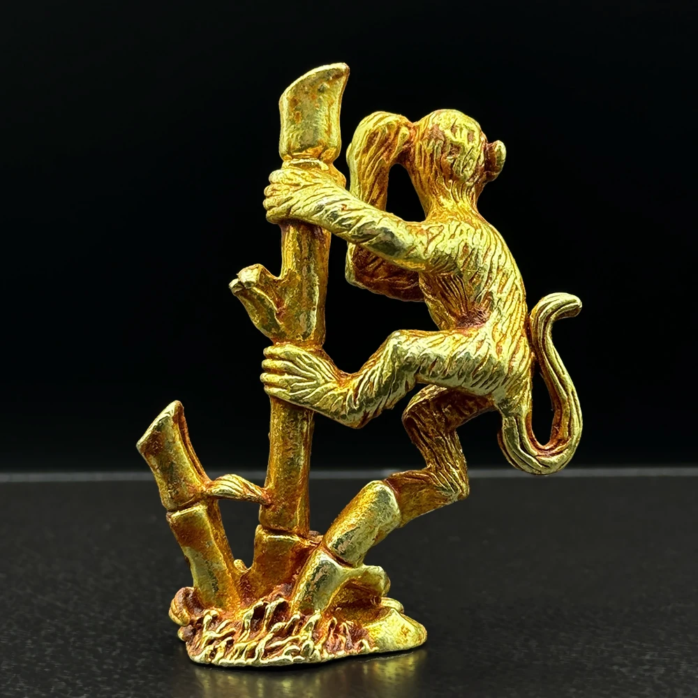 Monkey Climbing Bamboo Gilded Crafts Home/Office/Car Ornaments, Rising Step by Step, Gifts of Beautiful Wishes