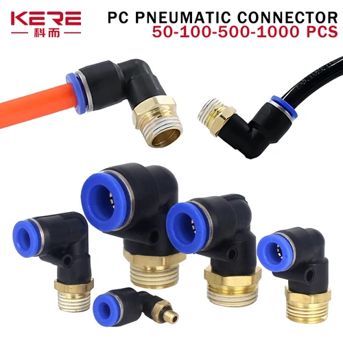 Conector de aire neumático PL codo 1/8 ""1/4"" 3/8 ""1/2"" tubo de rosca neumática macho tubo de montaje montaje de empuje de aire OD 4 6 8 10 12mm