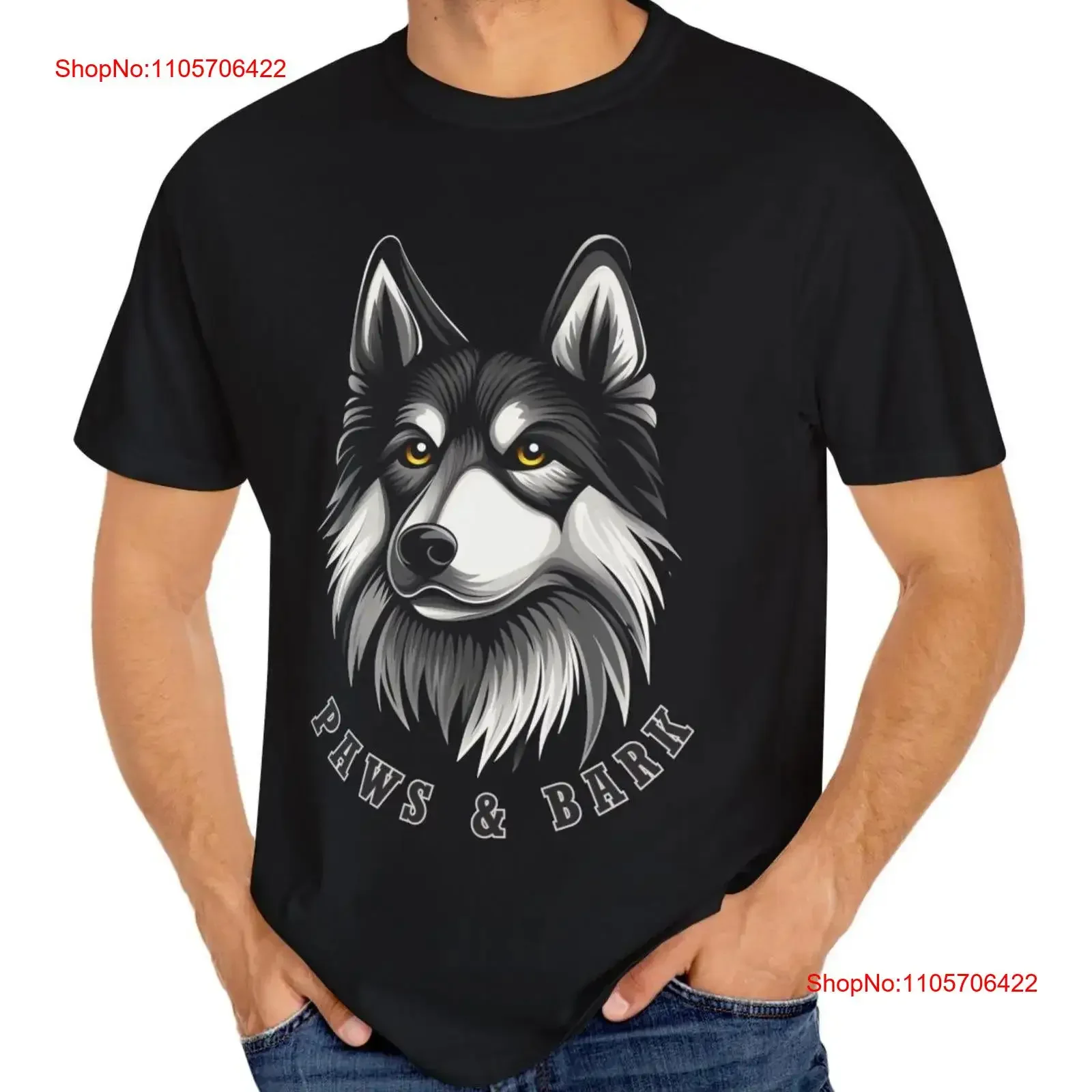 Wolf Dog T Shirt Paws and Bark Design Animal Lover Unique for Lovers vintage Washed Unisex Casual fashion Stretched graphic