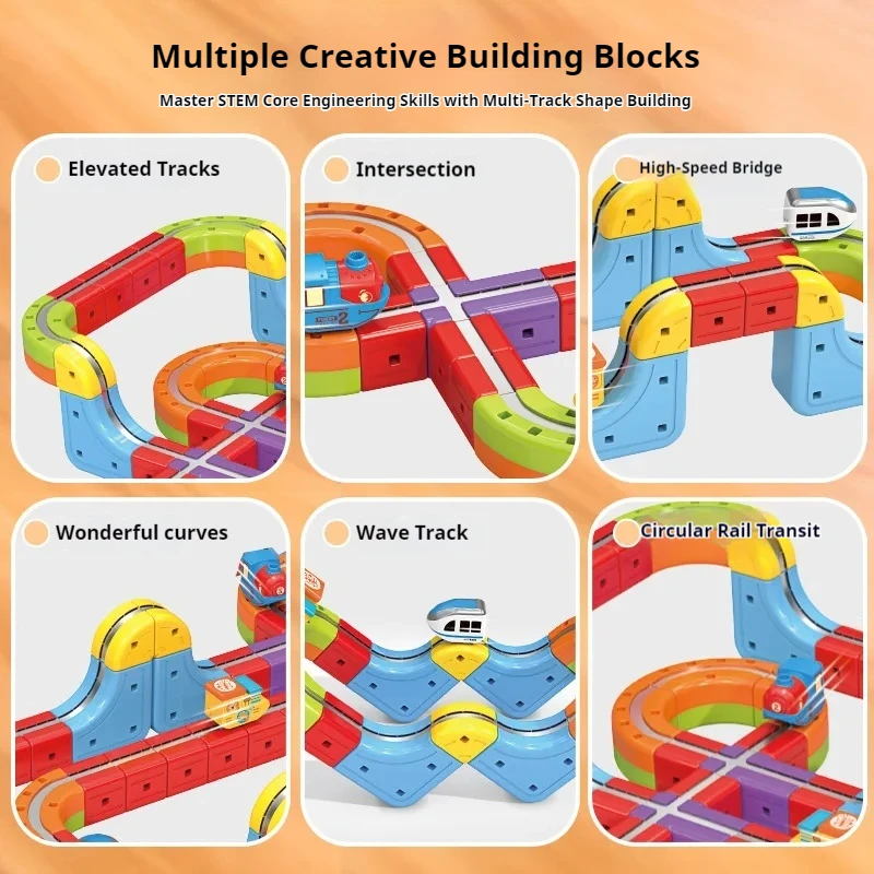 Cubo magico trasformabile Blocchi magnetici Set di treni giocattolo per binari ferroviari elettrici antigravità ad alta velocità per bambini