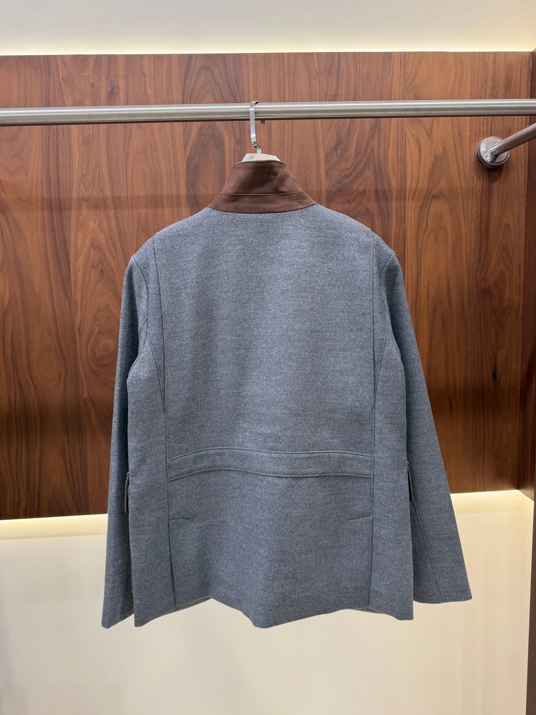 Women's Autumn Color-Block Stand-Collar Wool-Blend Single-Breasted Coat