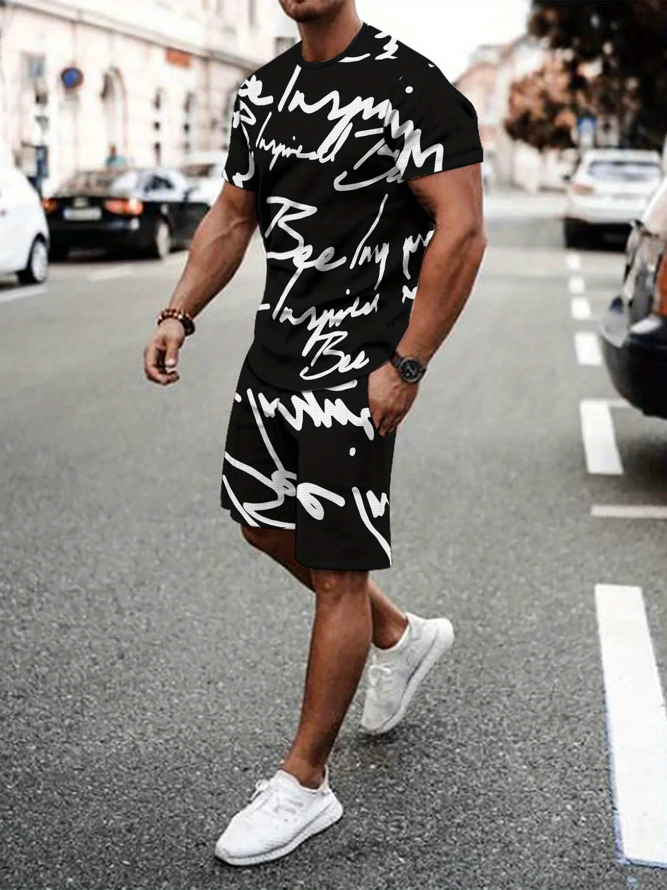 

Summer 2025 new casual, fashionable, soft and comfortable 3D digital printed lightweight and breathable men's set