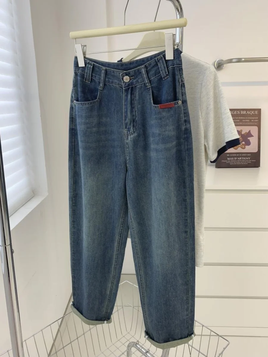 

plus Size 300 Pou Loose Straight Leg Jeans High Waist Slimming Wide Leg Casual Dad Pants Versatile Summer Denim Blue