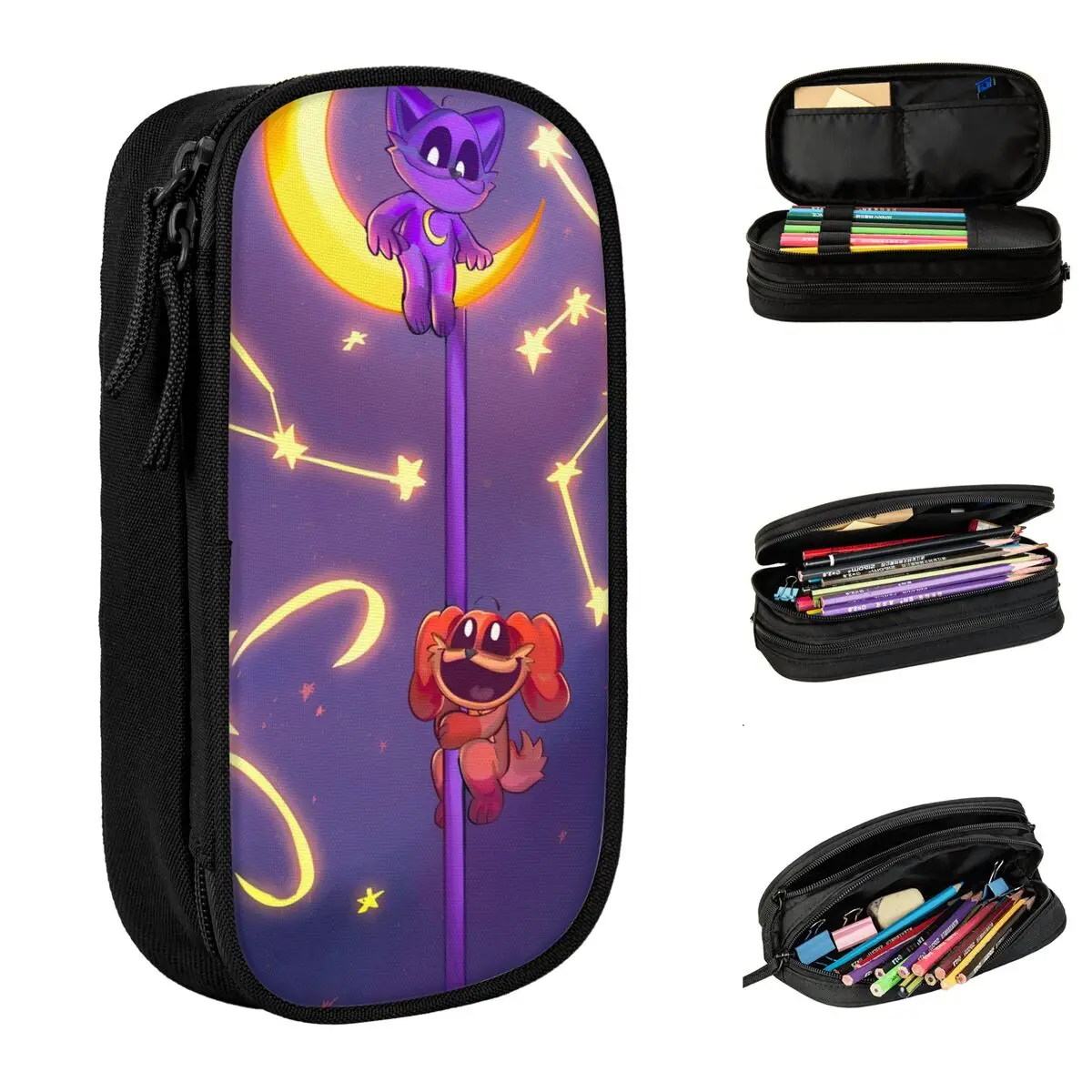 desenhos animados catnap sorrindo catters lapis cases grande bolsa de armazenamento zipper papelaria para meninas e meninos caneta papelaria para estudantes 01