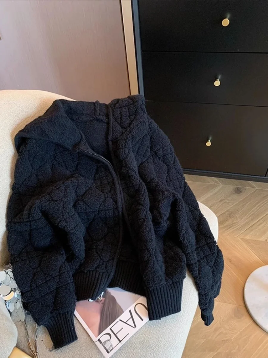 

Lazin Diamond id вязаный кардиган на молнии с капюшоном Верхняя одежда Начальный осенний свитер Южное масло Высокие товары Женская мода