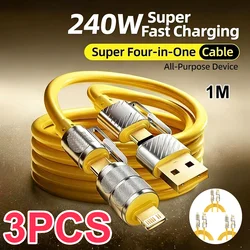1/3PCS 240W 4-in-1 Fast Charging Data Cable Type-C To Type-C Zinc Alloy Cable For iPhone15/16p Samsung Huawei Xiaomi
