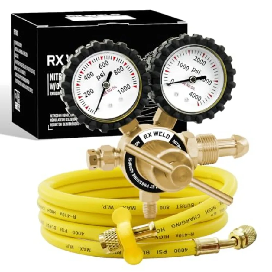 

Nitrogen Regulator with 0-1000 PSI CGA580 Inlet, Delivery Prure Equipment Brass Inlet Outlet Connection Gauges with Refrigerati
