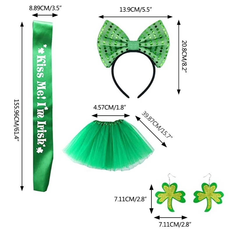 5Pcs Patrick's Day Accessory Patricks Party Favor with Patricks Earrings Bow Headband Mini Skirt Sash