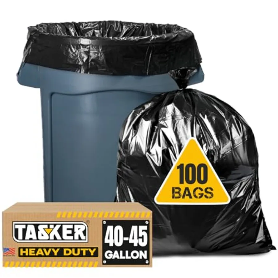

44-45 Gallon Trash Bags Heavy Duty Value 100 Bags w/Ties Extra Large Black Trash Bags - 39 Gallon - 40 Gallon - 42 Gallon - 45