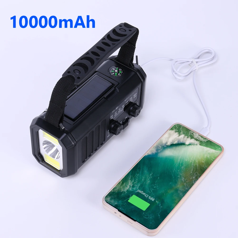 جديد الطوارئ الطاقة الشمسية كرنك اليد دينامو يختتم 10000mAh الهاتف حافظ طاقة SOS AM/FM/NOAA كشاف جيب الطقس راديو