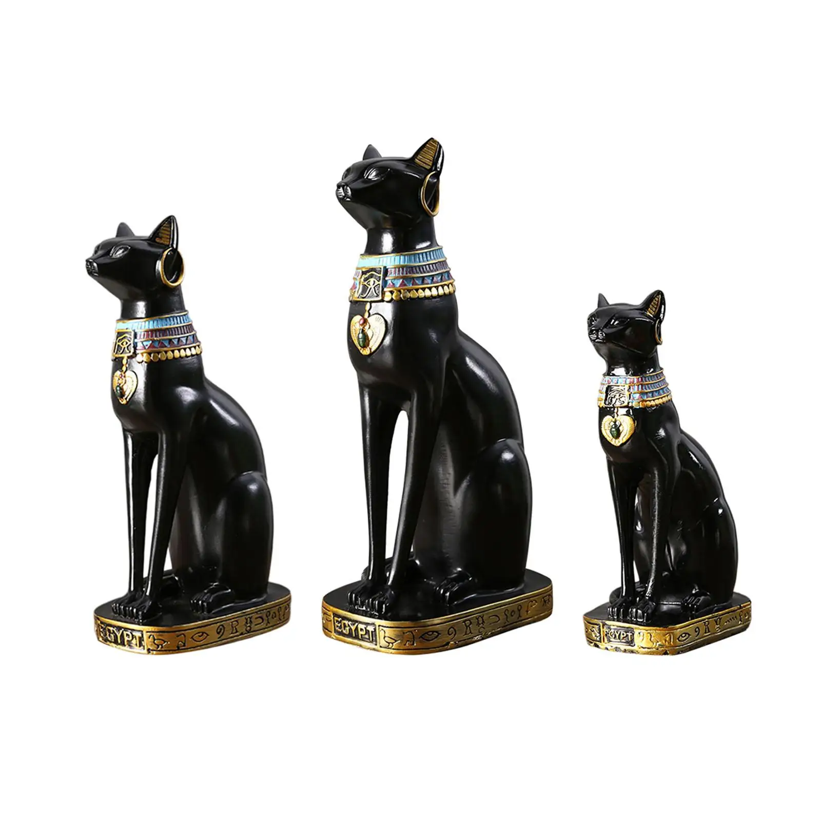 Egyptian Cat Goddess Bastet Statue Ornament Egypt Collectible Animal Sculpture Figurine for Office Shelf Table Desk Cabinet