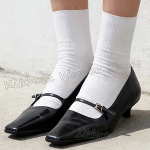 Mary Jane Pumps Belt Buckle Leather Square Toe Kitten Heels Solid Color Women Shoes Fashion Comfortable Sexy Elegant Novelty New
