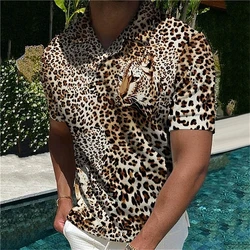 Luxury Leopard Polo Shirt For Men Summer 3D Print Graph Women Lapel Button Short Sleeve Hip Pop Golf T-shirt New Male Clothes