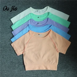 Yoga Shirts Short Sleeve Solid Color Vital Seamless Women Fitness Crop Top Workout Tops Gym Clothes Sportswear Running T-shirts