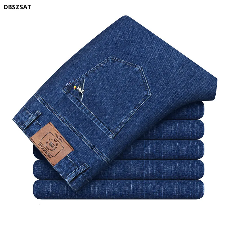 Pantalones vaqueros de moda para hombre, Jeans elásticos y delgados, informales, de negocios, clásicos, de corte Regular, 2023