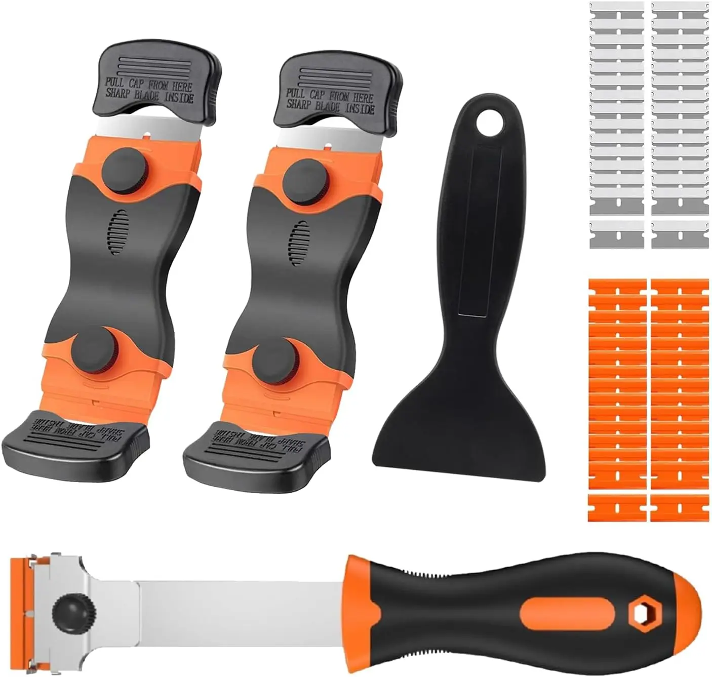 

Razor Blade Scraper Set 4 Pack with 30 Plastic & 30 Metal Blades for Stickers Paint and Adhesive Removal