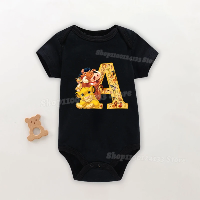 Lion King Baby Jumpsuit Cotton Newborn Letter A-Z Disney Simba Pumbaa Cute Print 3-24M Infant Clothes Safty Soft Romper Bodysuit