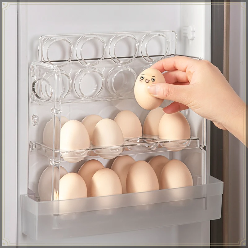 Eco-friendly PET Egg Storage Rack Large Capacity Auto Flip Design Household Kitchen Egg Fresh Keeping Organizer Container