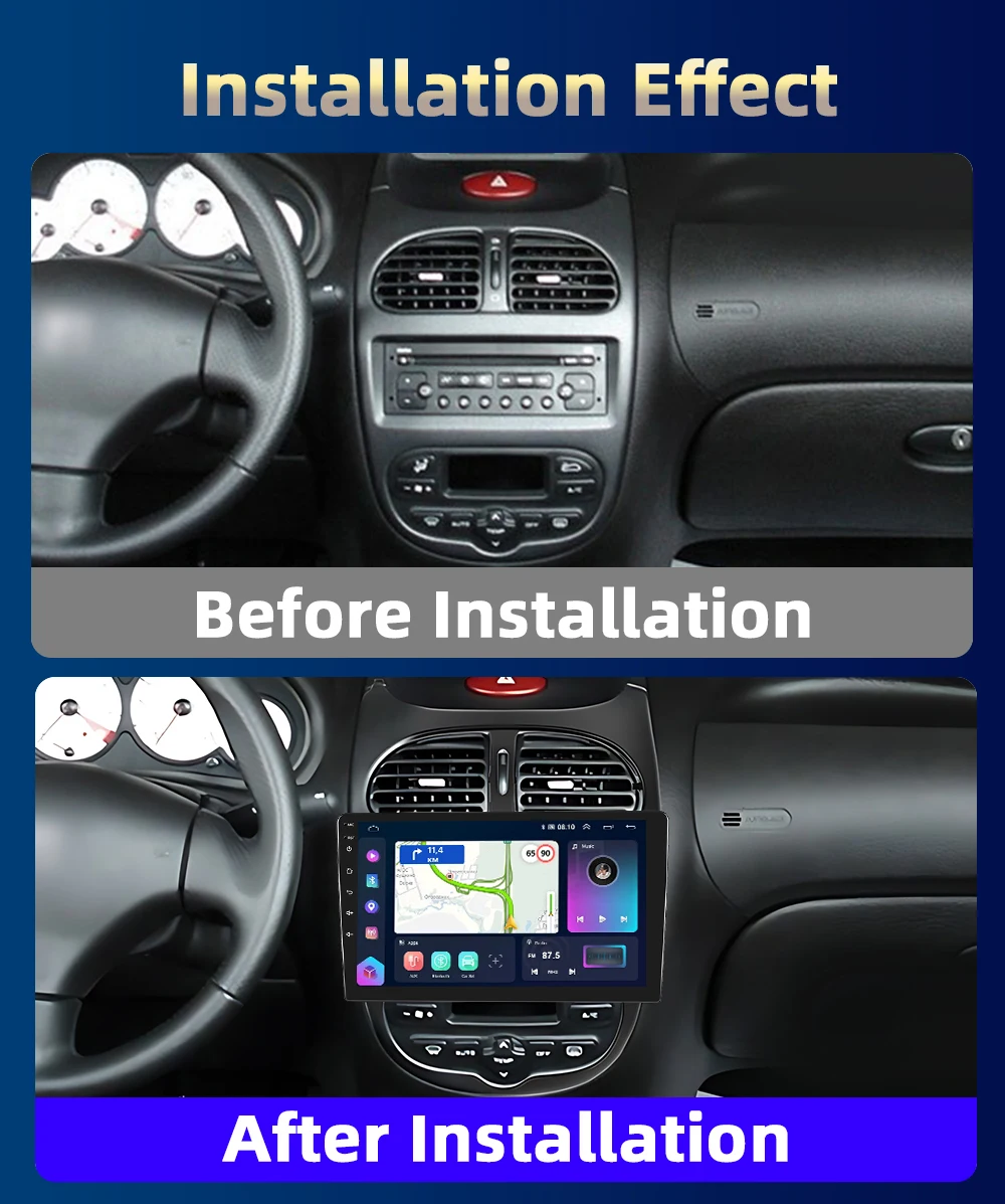 Podofo 9 "راديو السيارة اللاسلكي CarPlay راديو أندرويد لبيجو 206 206CC سيتروين C2 2002-2010 الوسائط المتعددة جهاز استقبال GPS Autoradio #2