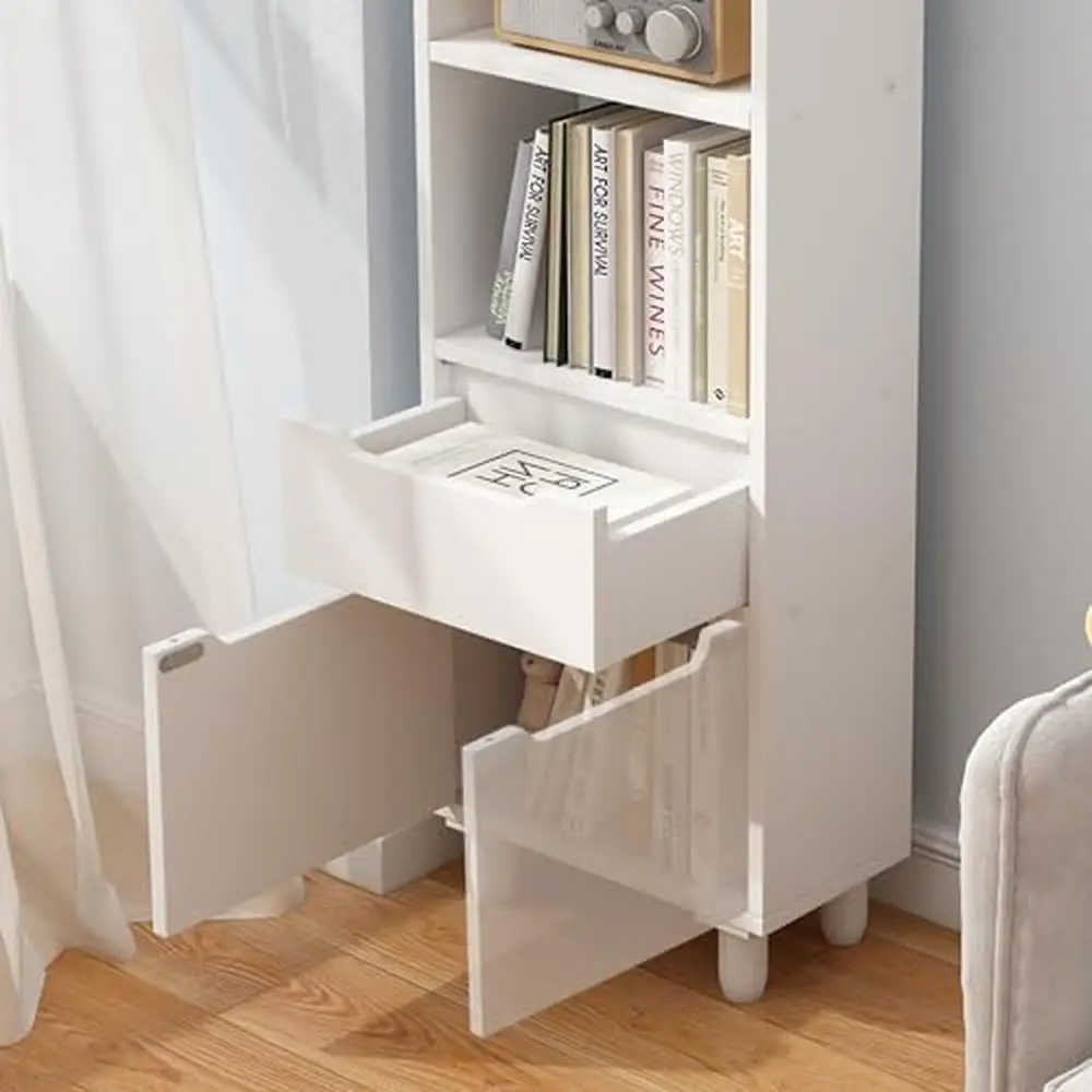 Bibliothèque Haute en Bois avec Portes et Pieds, Armoire de Rangement de Style Moderne Simple, Petits Espaces, Convient pour Chambre d'Enfant