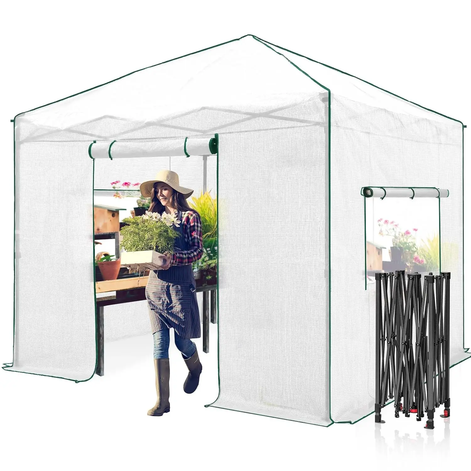 10x10 Easy Setup Pop Up Greenhouse, Clear/White, Customized