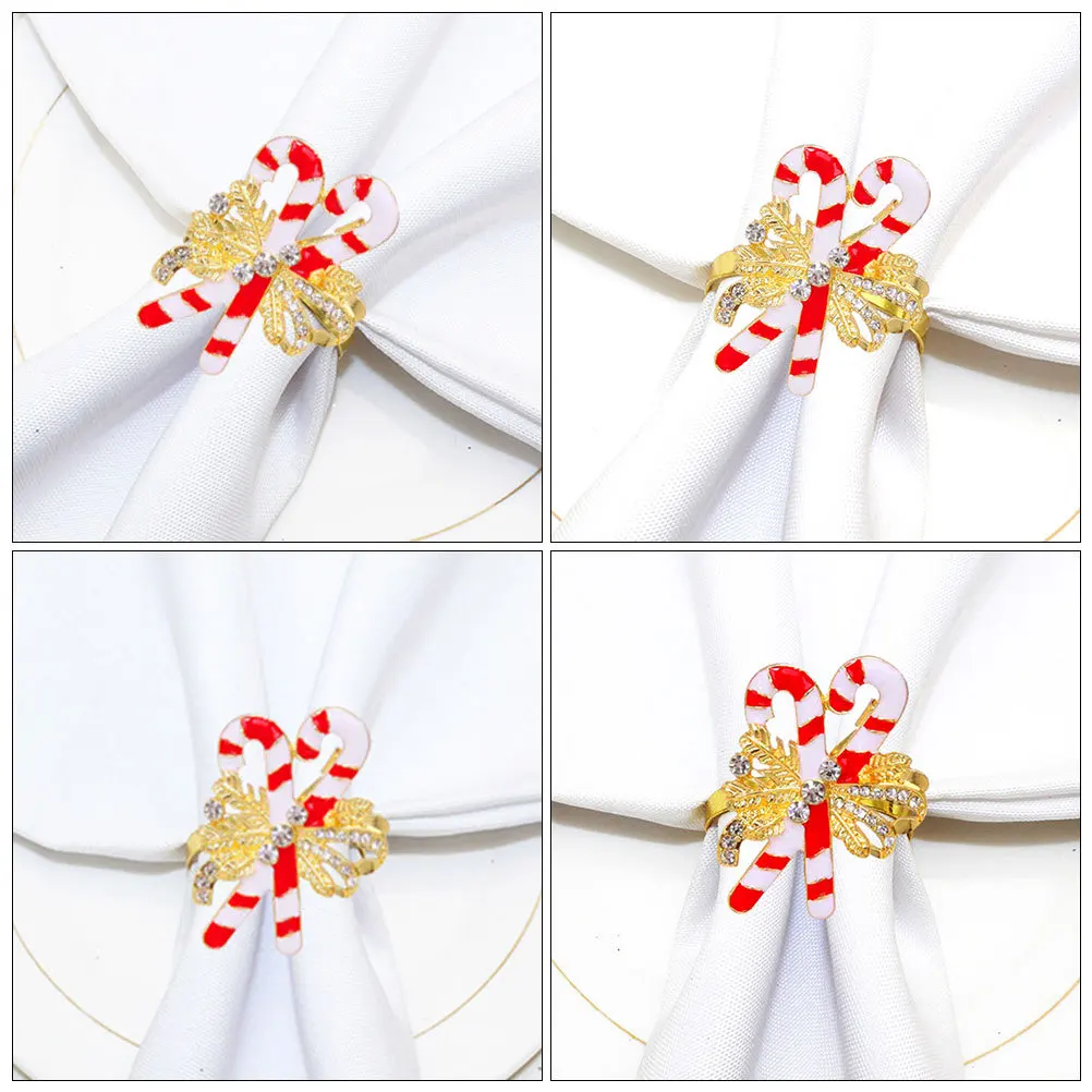 

4Pcs Candy Cane Napkin Rings Alloy Holiday Napkin Buckles Christmas Table Decor Wedding Dinner Party Serviette Holders