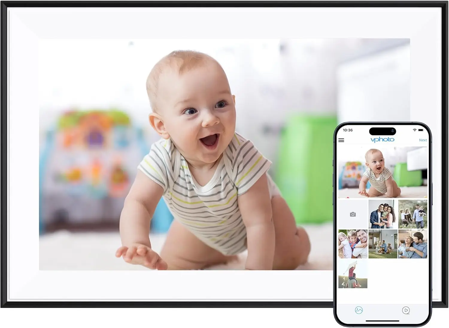 

10,1-дюймовая цифровая фоторамка с Wi-Fi, HD IPS сенсорным экраном, автоматическим поворотом изображения и мгновенным обменом фото/видео через приложение — идеальный подарок