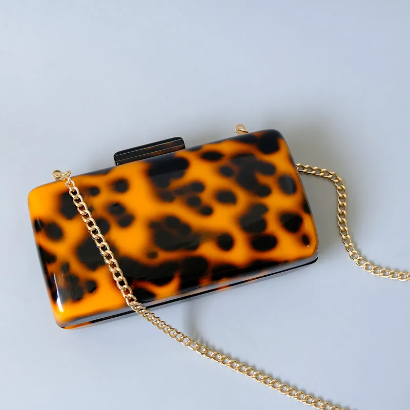 New Trendy Bags Fashion Women Handbags Amber Leopard Acrylic Luxury Party Evening Bag Woman Wedding Casual Cute Box Clutch Purse