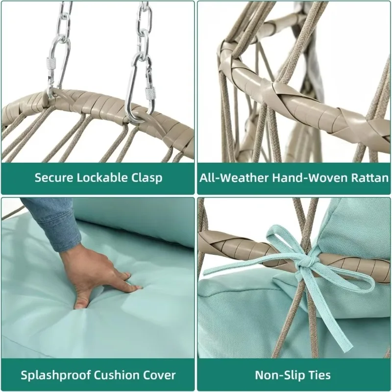 

Hanging Egg Chair Without Stand, Rattan Wicker Swing Egg Chair with Resistant Cushion, 300lbs Capacity, Hammocks
