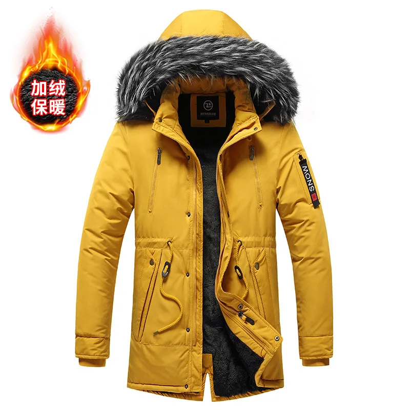 

Winter New Middle-aged Men's Green Piled Thickened Slim-Fitting Medium-Long Korean Style Down Cotton Warm Jacket