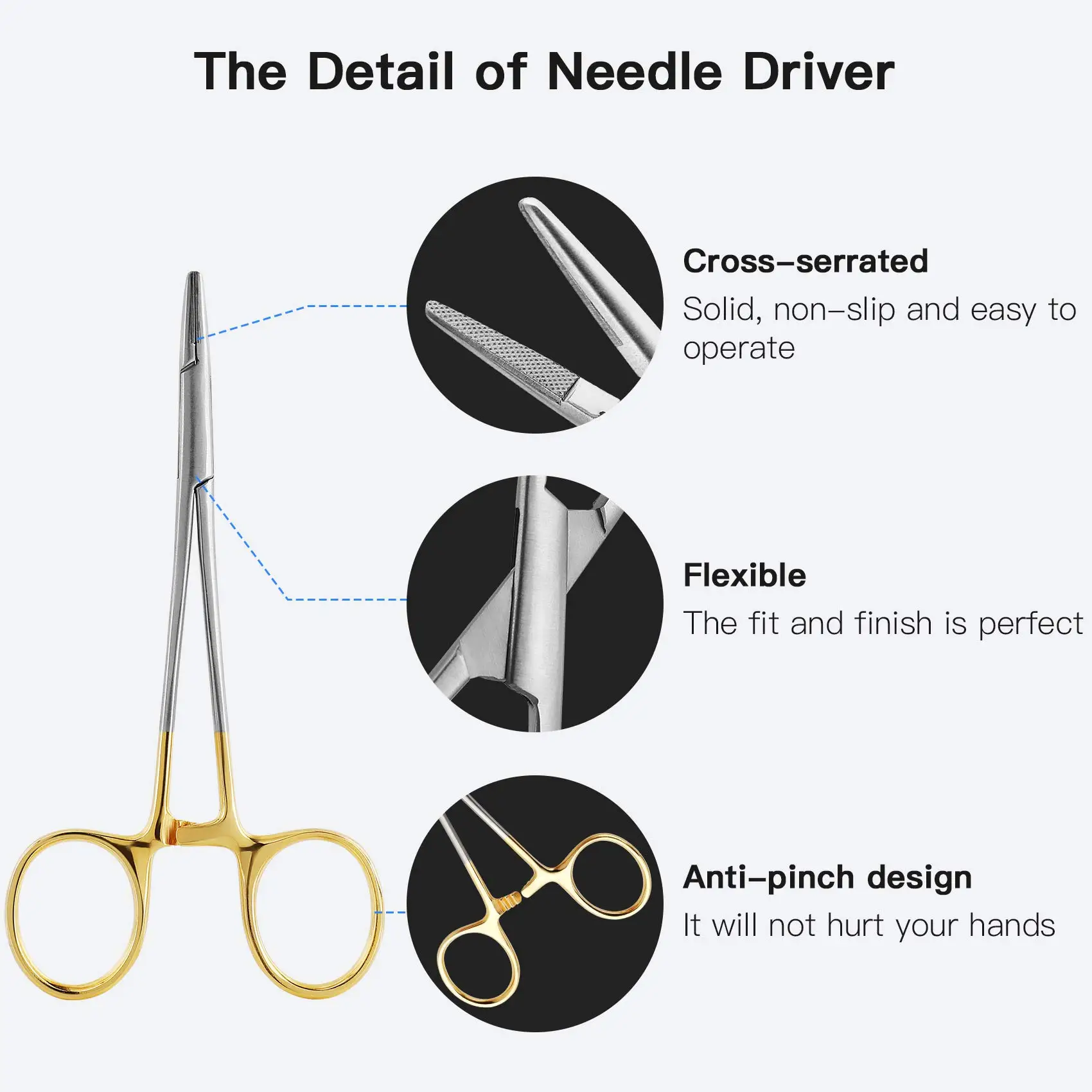 

Dental Needle Holder Plier Reusable Gold Plated Handle Orthodontic Forcep Surgical Instrument