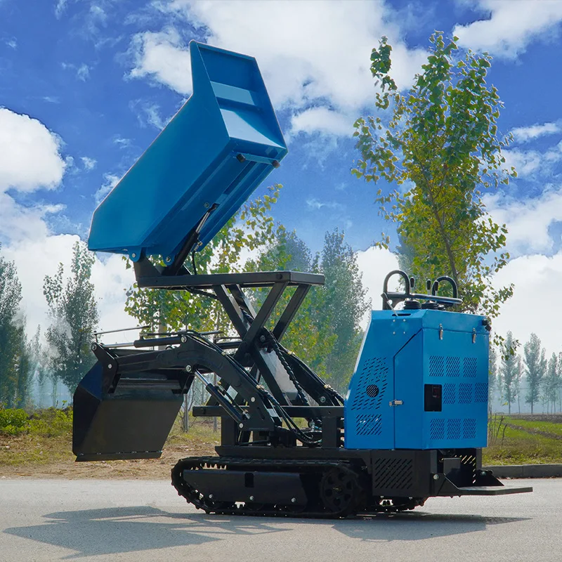 Diesel Engine Mini Tracked Crawler Dumper Hydraulic Self Unloading Carrier For Hill Farm Orchard Construction Material Conveying