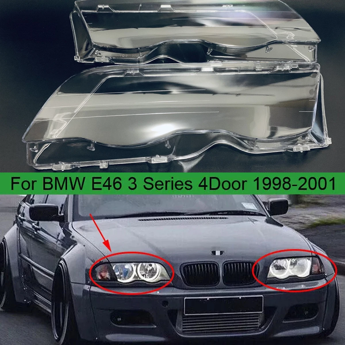 For BMW E46 4 Door 3-Series 1998-2001 1Pair Headlight Lens Cover Car HeadLamp Bright Covers Clear Lamp Shell