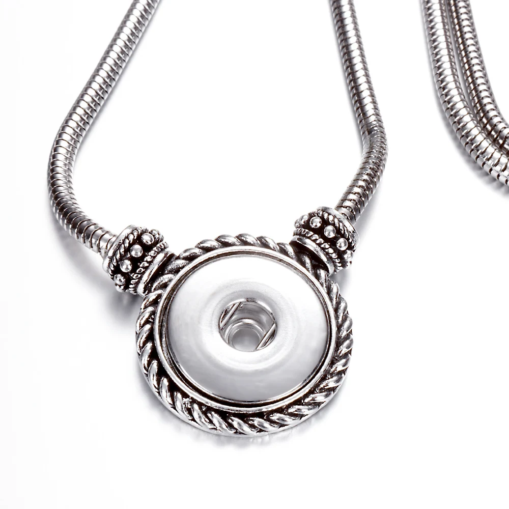 Metal Snake Chain Pendant Geometry Interchangeable Necklace 060 Fit 18mm Snap Button Charm Jewelry For Women Gift 65cm