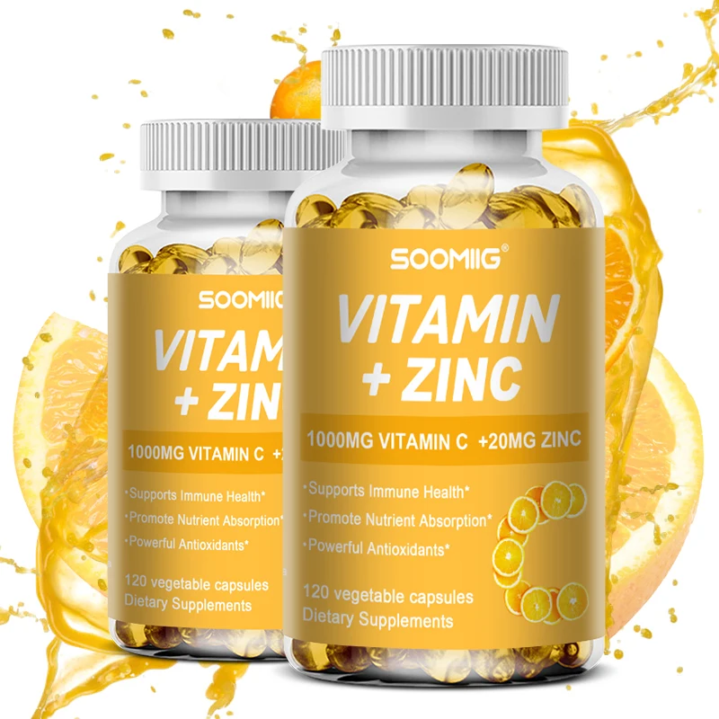 

Soomiig Premium Vitamin C and Zinc for Energy Production Improve Complexion Brighten Skin with Daily Vitamin Supplements
