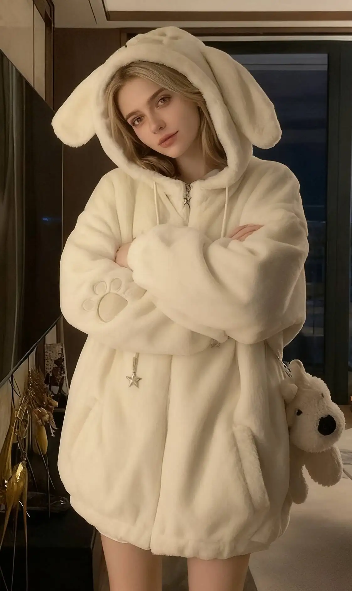 

Parkas Womens Girls Fall Velvet Lace-Up Panelled Fitted Sashes Ruffled Hem O-Neck Feminina Homewear Sweet Attractive Multicolor