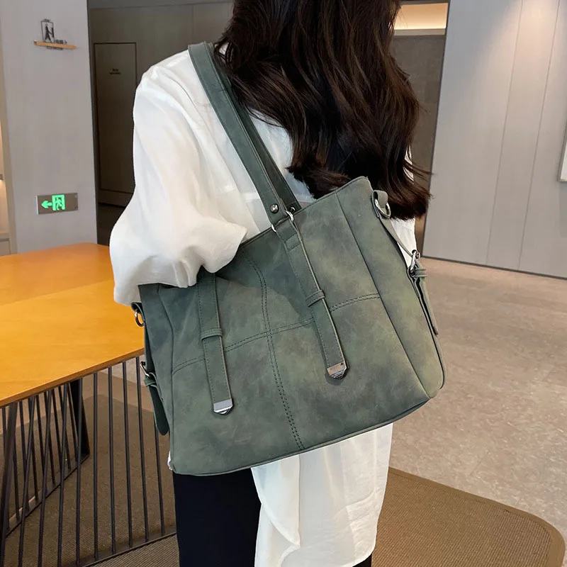 Women Lady Retro Handbag Large Tote Pu Leather Shoulder Bag Commuting Crossbody All-In-One Vintage Class Commute Tote Bag