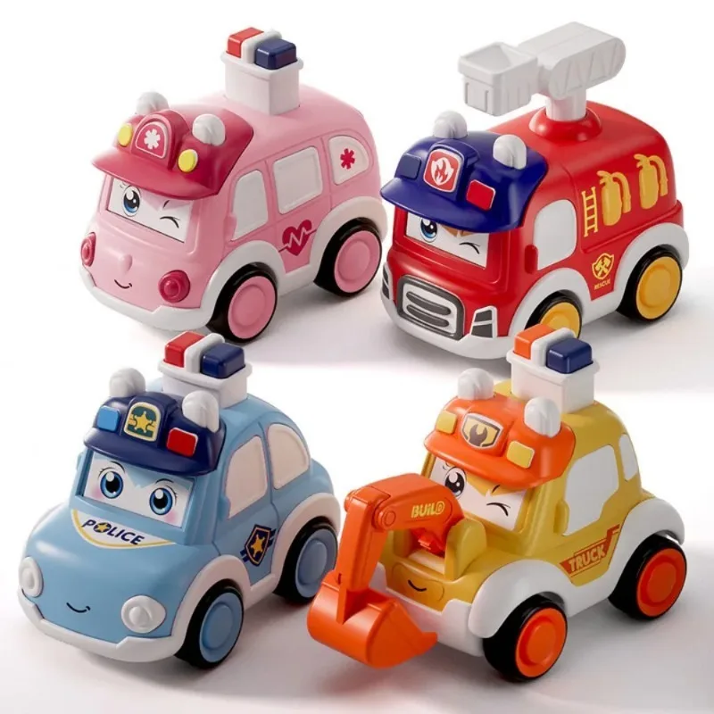 Bambino Press and Go Veicolo Cartoon Baby Mini Ambulanza Auto Camion dei pompieri Escavatore Modello Regalo per i giocattoli dei bambini