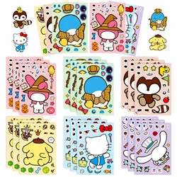 6/12Sheets Cute Sanrio Hello Kitty Pompompur Puzzle Anime Stickers Make-a-Face Assemble Funny Cartoon Decal Jigsaw Children Gift