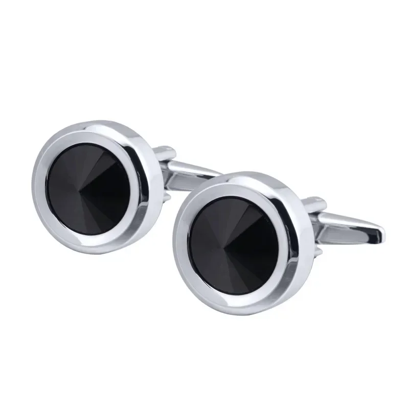 Round Multi Cut Cufflinks Men Women Crystal French Casual Simple Fashionable Formal Wedding Banquet Celebration Birthday Gift