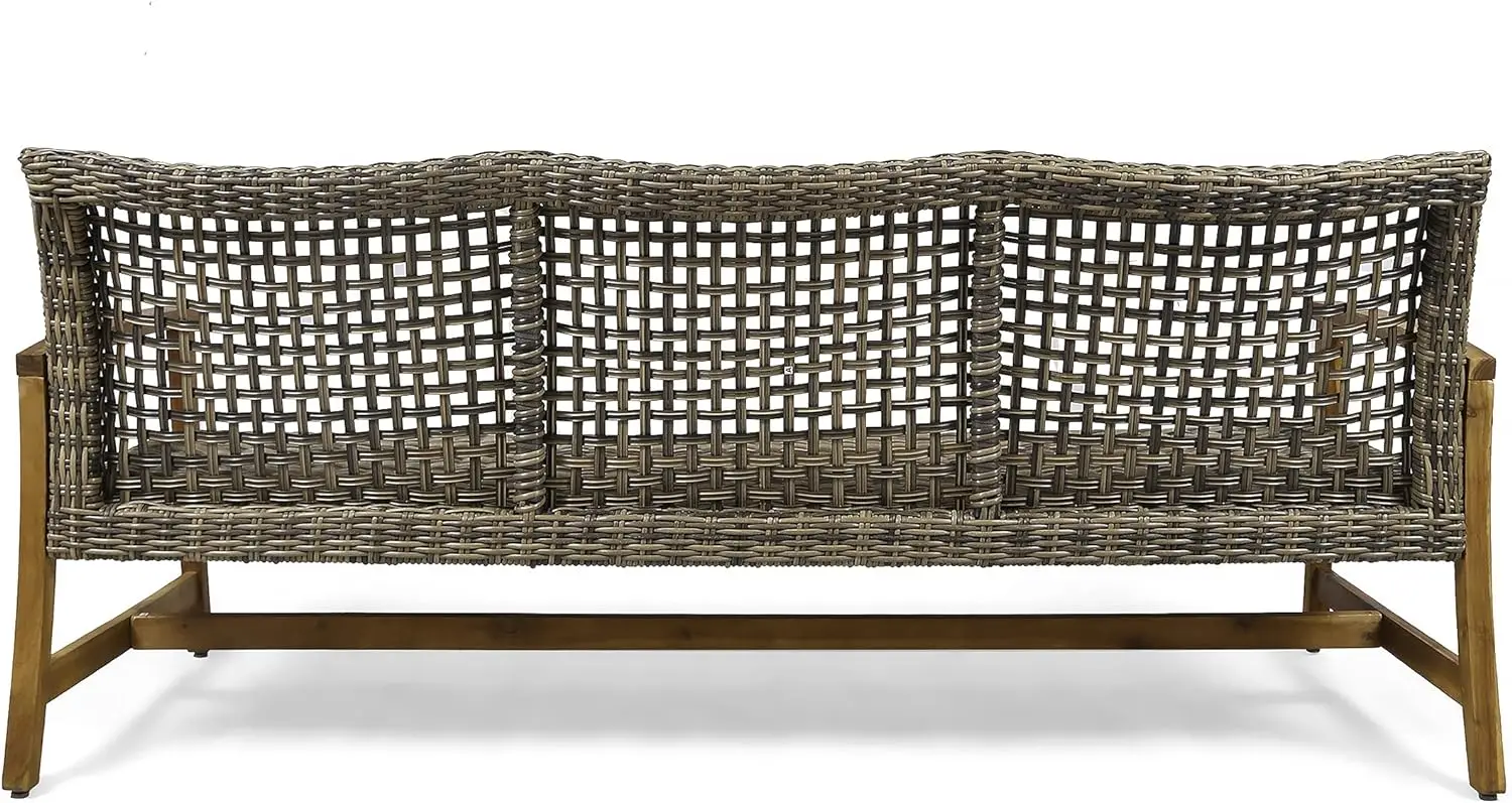 Christopher Knight Home Marcia Outdoor Wood Sofa, Wicker, 75.50 x 31.00 x 31.50, Gray, Natural Stained Finish