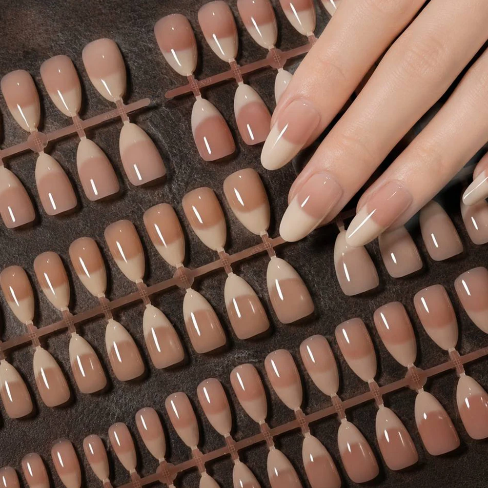 150Pcs Minimalist Nude Ombre Almond Press On Nails Full Cover Fake Nails Daily Simple Manicure Decor