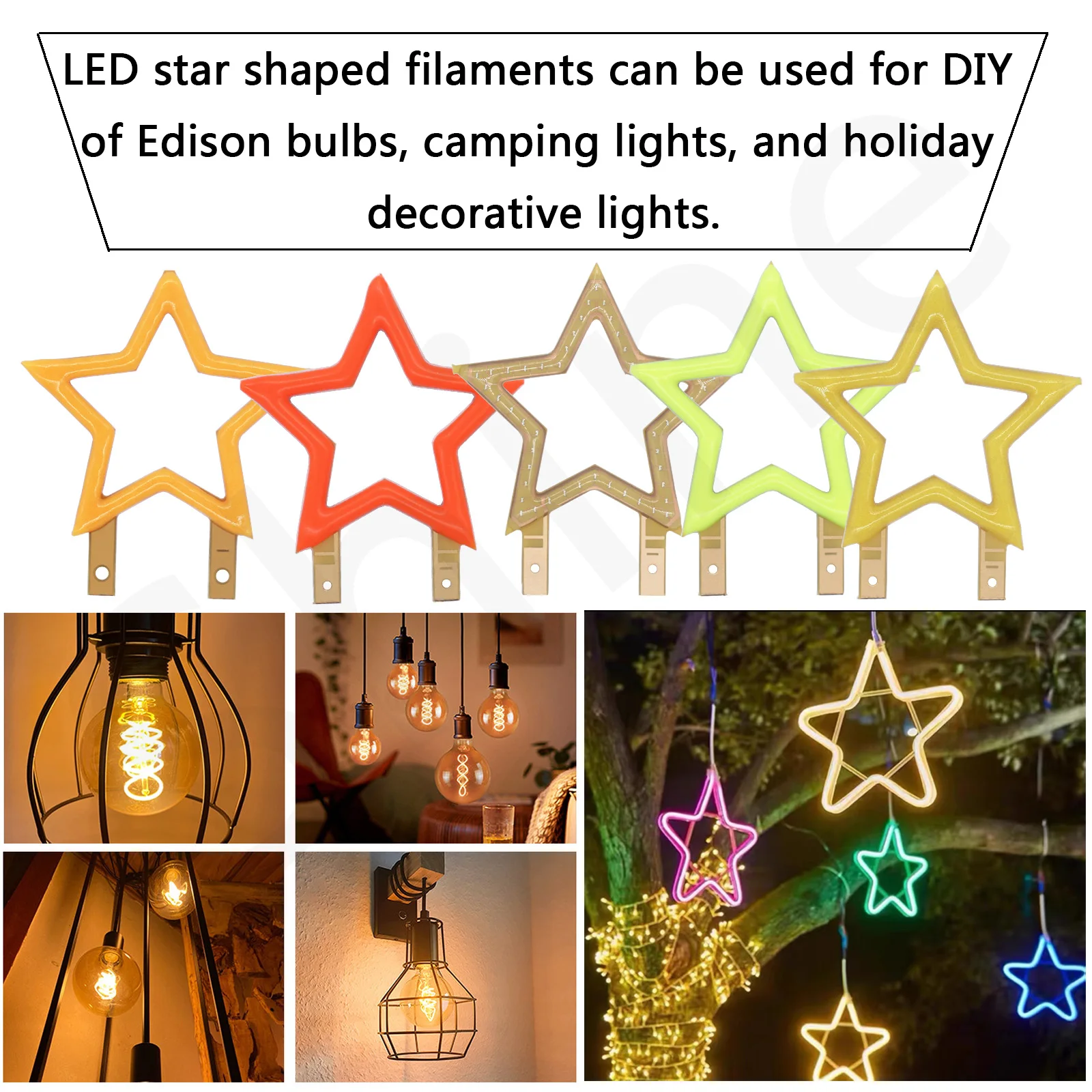 3V LED COB Edison LED Filament Star Shape Candle Diode Christmas Holiday Party Love Letter Decoration Light DIY Bulb Accessories